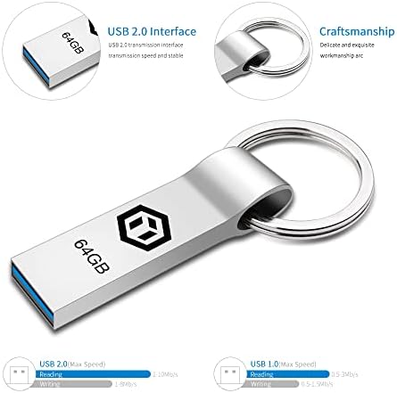 USB 2.0 Flash Drive 64GB, GTION HIGH SPEET Flash Memory Stick 64GB Kompatibilan sa računarom / laptopom, prijenosni