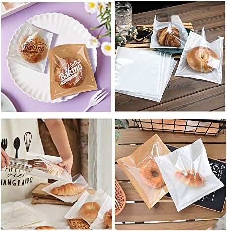 Vidljive pekarske kese 100 kom - voštani papir papirne kese za hranu sa prozorom - Greaseproof papirne kese za pekarske kolačiće, poslastice, grickalice, sendviče…