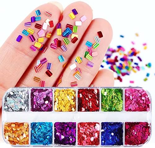 Pravougaone Nail Arts šljokice 12 boja naljepnice za nokte sa šljokicama holografska pahuljica naljepnica