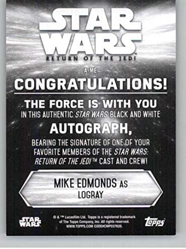 2020 TOPPS Star Wars Povratak Jedi crno-bijelih autograma Blue Hue Shift #NNO Mike Edmonds Auto Autogram ser / 99 Logray Službena trgovinska kartica Nonsport standardne veličine u sirovom stanju.