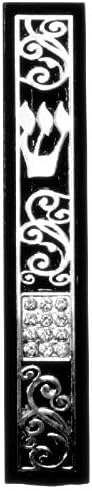 Judaica Mezuzah Case Crni drveni metalni ukras Clear Hoshen kamenje 15 cm