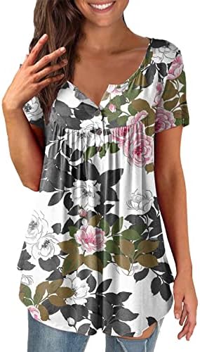 Miashui layering Tee za žene ženske tunike za helanke kratke rukave košulje Botton Up Casual Ruched bluze obične