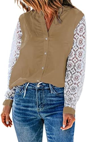 Majice za žene Dugi rukav ženske košulje sa reverom Dugi rukav bluza sa dugačkim rukavom dugme dole košulje sa Smotanim pogledom Provid kroz rukav