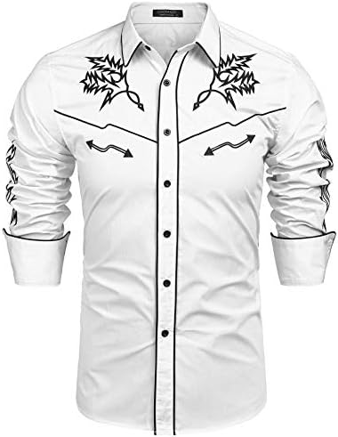 COOFANDY Muška Zapadna kaubojska košulja vezeni Dugi rukav pamučna Casual majica sa dugmadima