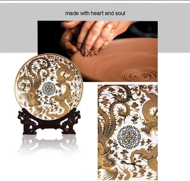 CZDYUF ART Keramička ukrasna ploča Zlatni zmajevi ukras ploče ploče za ukrašavanje drveta Porculanska ploča set Vjenčani poklon
