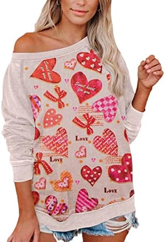Jjhaevdy Womens Slatko ljubavno srce Print Tops Love Heart Pismo Ispis Dukseri Grafički grafički pulover