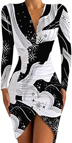 Duga svilena haljina za žene Modni seksi haljina V-izrez mrežice tiskane haljine dugih rukava Soft Womens haljine za