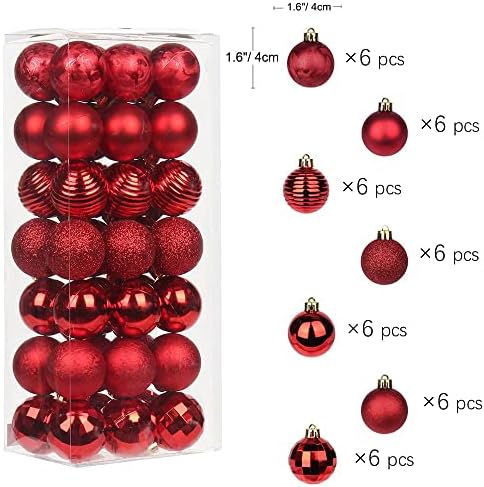 1.57 Božić Ball Ornamenti 42 kom Božić Tree dekoracije Shatterproof viseći crveni Božić Ornament kugle sa visećim