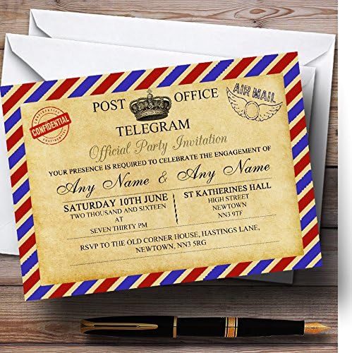 Vintage Airmail Telegram razglednice personalizirani zaručničke pozivnice