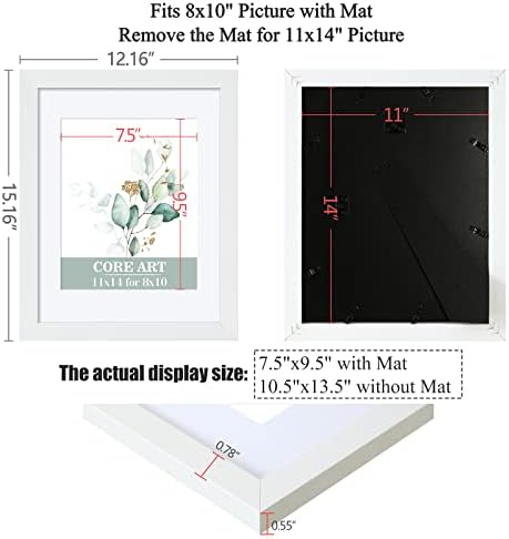 Core Art 11x14 Bijeli okvir okvira za slike 4, prikazivačke slike 8x10 sa prostirkom ili 11 x
