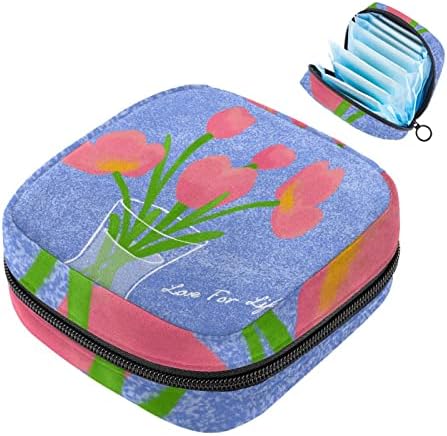 ORYUEKAN torba za čuvanje higijenskih uložaka, prenosiva menstrualna torba za žene i djevojčice torbica za menstrualne čašice, Pink Tulip Spring Floral
