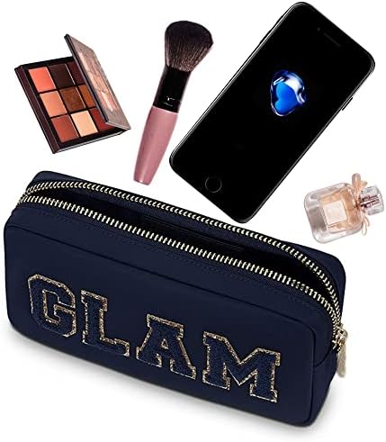 Yiuwccd torba za šminkanje, putna kozmetička torba velikog kapaciteta, vezena putna toaletna kozmetička torba za šminkanje torbica za žene djevojke, tamno plava GLAM