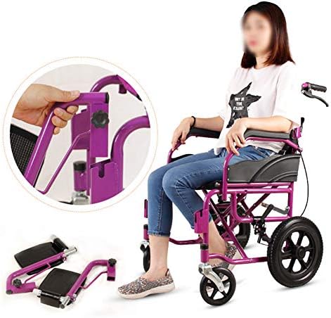 Fqrongsp elegantna sklopiva samohodna invalidska kolica lagana Alumifolding self Propel invalidska kolica, transportna invalidska kolica sa točkovima za brzo oslobađanje i ručnim kočnicama / Purple