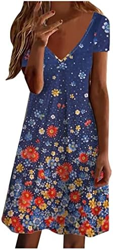 NOKMOPO prolećne haljine za žene 2023 Svadbeni gost cvjetni kratki rukav V izrez Casual Loose Fit Flare Dress plaža Mini haljina
