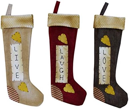 CVHOMEDECO. Primitivni rustikalni 18 inčni viseće čarape sa ušivenim poruke prijatelji vjera porodice