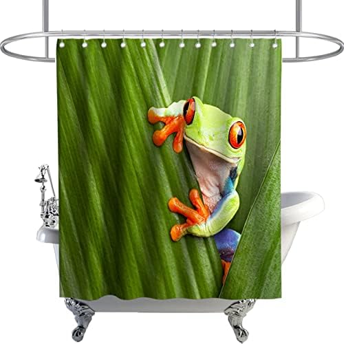 KNTILINE Smiješne životinjske tuširane zavjese skriva se u egzotičnoj makro listom tematske tkanine kupatilo Količine kuka sa kukama vodootporan 72W x 72h