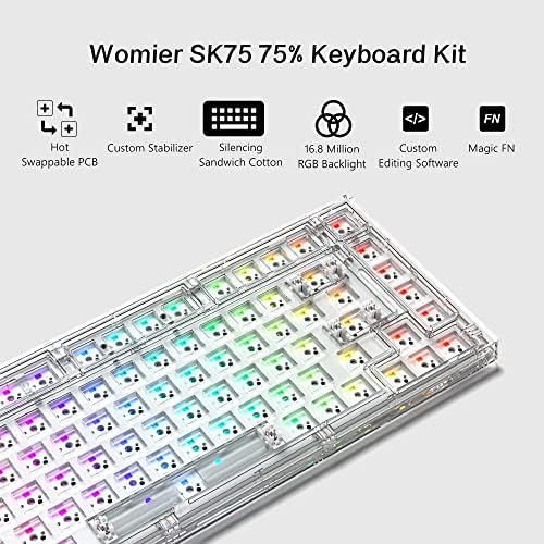 Womier SK75 75% Kit za tastaturu, RGB mehanička tastatura sa Hot-Swappable brtvom + namotani kabl za tastaturu-odvojivi