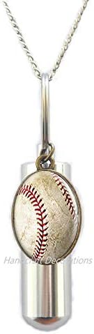 HandFarcdeCorations bejzbol kremiranje urna ogrlica, bejzbol šarm, bejzbol urn, bejzbol nakit, bejzbol prijatelj, bejzbol sestra, bejzbol mama, bejzbol .f237