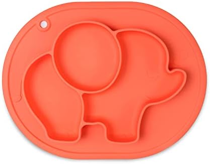 TRUMPETIC Elephant silikonska usisna ploča sa rupom za vješanje, podijeljene ploče za malu djecu, otporne na klizanje & neraskidivo, bez BPA, sigurno u mikrovalnoj pećnici u perilici posuđa