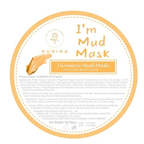 NURINA kurkuma maska za lice blatne maske - Deep Pore Cleanser Individual clay Mask – Brightens