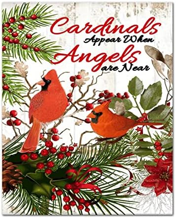 Crvena ptica pojavljuju se kada su anđeli u blizini Wood Sign Božićne vijence za drvene ploče za vintage