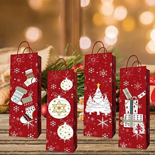 CheeseandU Božić vino poklon torbe, 4kom šampanjac nosi torbe Red Kraft papir tote nosioci Božić poslastica torbe sa ručkama za zimske praznike Božić rođendan godišnjicu braka usluge, 4 dizajn, tamno crvena