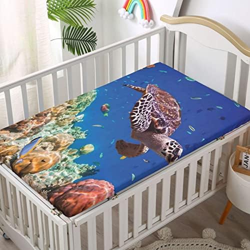 Ocean Temanski plahte, prenosivi mini krevetići listovi mekani madrac za madrac malih mališana - lim za krevetić ili toddler, 24 x38, mornarsko plavo preplanulo i smeđe