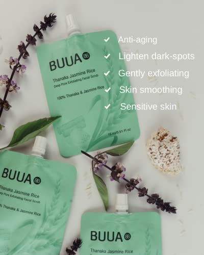 Buua Thanaka Jasmin Rice Deep Pore piling za lice, prirodni nježni kremasti piling i maska za sve tipove kože, 0.51 Fl oz