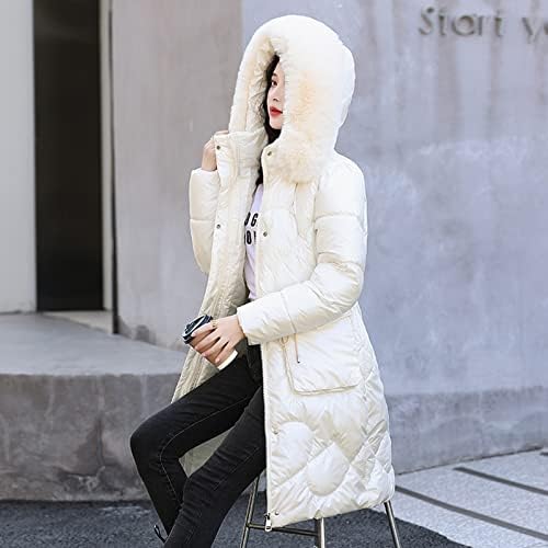 Zimska topla jakna s krznom kapuljačom, ženske prekrivene dugih rukava s dugim rukavima kaput kaput od solidnih boja