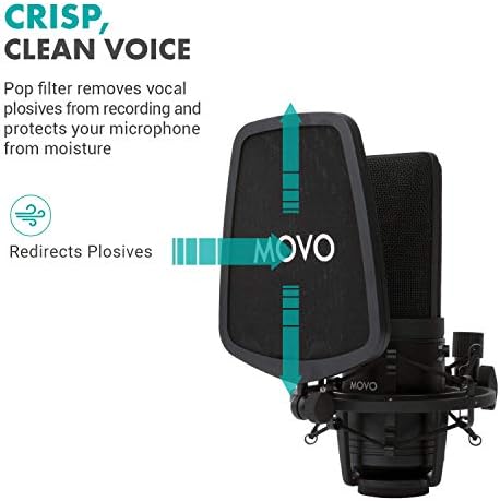 Movo VSM-7 XLR paket mikrofona sa mikrofonom i Pop filterom - oprema za Podcast za snimanje mikrofona & dodatna oprema - Boom Mic stalak za kondenzatorske mikrofone - savršen Podcast Mic komplet
