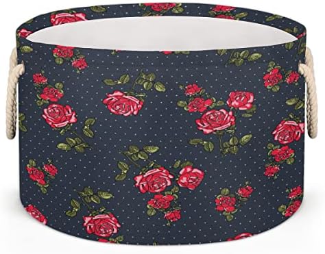 Valentine Flower Rose Velike okrugle košare za skladištenje basketa za pranje rublja sa ručkim košarom za