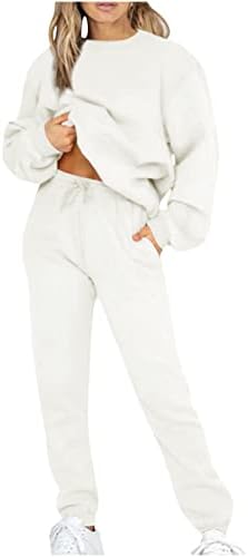 Bijela pantna dukserica za žene za žene Jesen Zima Soft Comfy 2023 Odjeća za odjeću 2 komada Outfit Set