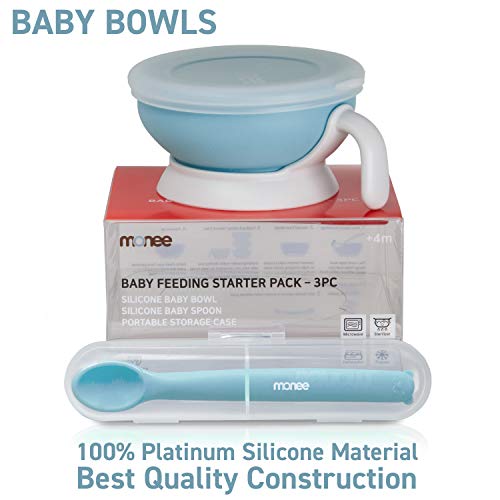 Monee Baby Bowls i Baby Spoons. Set za hranjenje beba Led za odvikavanje uključuje kašiku za bebe, silikonsku činiju za bebe i siguran poklopac