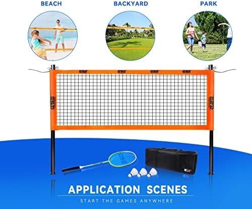GSE vanjski prijenosni badminton kompletan neto set za dvorište za dvorište, plažu, park sa porodicom i prijateljima. Uključujući neto sustav Badminton, 4 badminton reketa, 3 shuttlecocks i torbu za nošenje