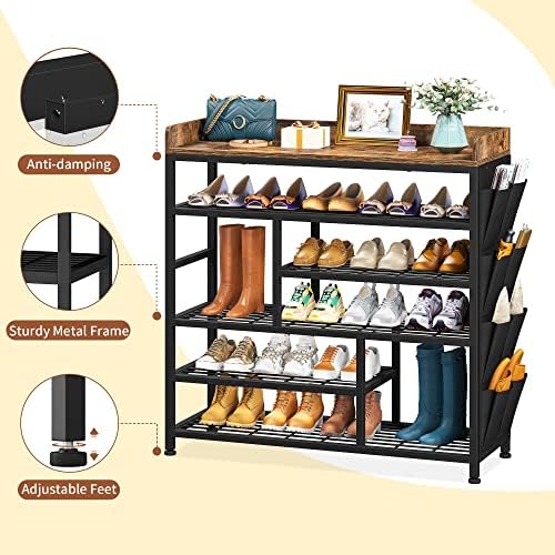 Enhomee stalak za obuću za ulazne stalke za cipele sa spremištem za čizme za 18-22 parove slobodno stajanje cipela za ulazne cipele učvršćivanje cipela Drveni i bočni džep za ulaz, ulaz, hodnik, crni