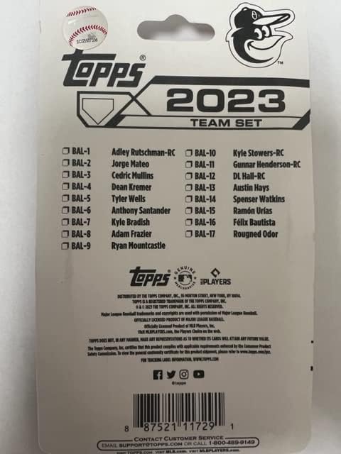 2023 TOPPS MLB Baseball Baltimore Orioles Kompletna tvornička ekipa - 17 trgovačkih kartica