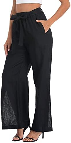 DSODAN ženske pamučne pantalone elastične struke široke pantalone za noge sa pojasom casual bočne proreze