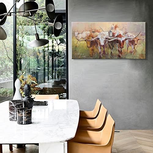 Rustikalna seoska kuća Longhorn krava platnena zidna Umjetnost, velike slike krava zidni dekor seoska krava slikarstvo umjetničko djelo dekoracija za dnevni boravak spavaća soba uredska kuhinja, 20x40inch uokvirena spremna za vješanje