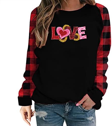 Funny Heart grafički pulover vrhovi za ženske košulje za žene za Valentines Ležerne prilike Dressy Dukserice s dugim rukavima