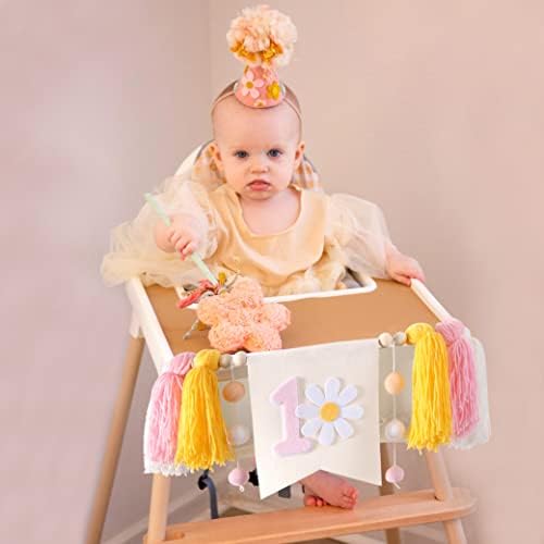 Yesswl 1. rođendan High stolica - prvi rođendan Daisy Highchair Baner Tassel Garland, savršen Boho Daisy ukrasi i foto rekvizicije, jedan Groovy Baby Rođendanska zabava, dječja tratinčica 1. rođendanska torta