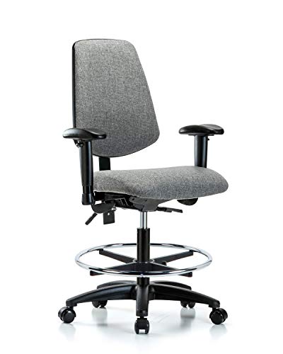 LabTech sjedeća LT42340 stolica sa srednjom klupom, tkanina, najlonska baza sa srednjim leđima-nagib, ruke, Hromirani prsten za stopala, Kotačići, siva