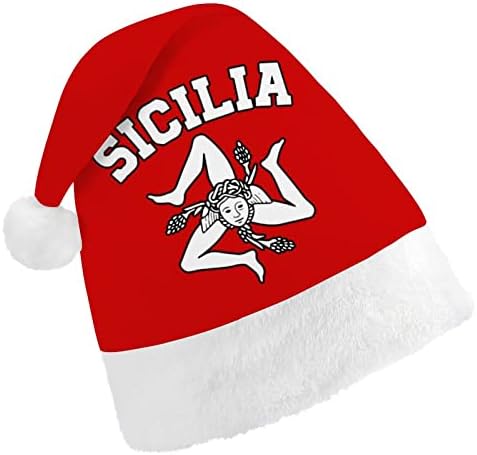 Sicilijanska Trinacria Sicilia ponos Božić šešir Santa Claus kape kratki pliš sa bijelim manžetama za