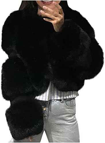 Ženski zimski lažni krzneni kaput Topla labavi fit s dugim rukavima otvorena prednja shaggy solidarska luksuzna šarpa kratka kardiganska jakna