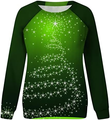 BRKEWI WOMENS božićni tunic na vrhu Moda 2023 Novogodišnja srodna rukava sa dugim rukavima Dukserice osvjetljavaju pulover duksela Xmas Tree