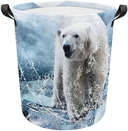 Foduoduo baš rublja Polarni medvjed na ledenom otisnom rubu rublje s ručicama Sklopivi kocke za pohranu za spremanje za spavaću sobu, kupatilo, knjižicu za igračku