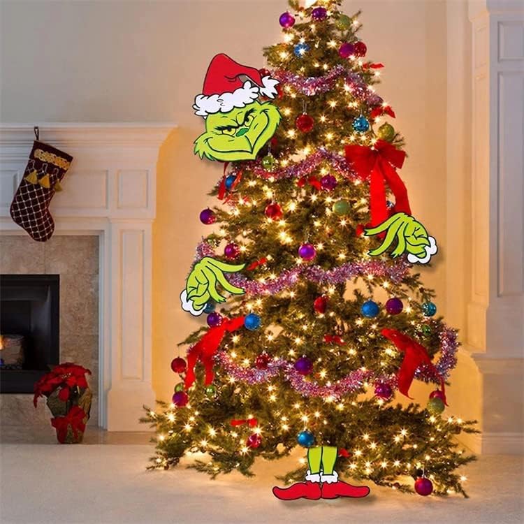 Grinch dekor za božićno drvce, Grinch Božićno stablo Topper Grinch Božićna glava ruka i noge