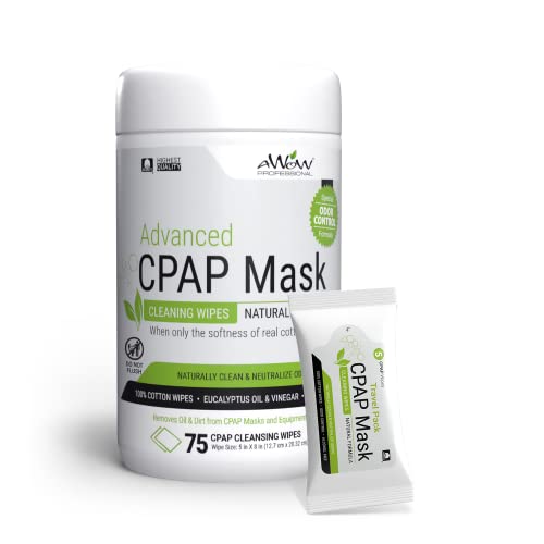 Awow CPAP Mask maramice za čišćenje-CPAP čistač bez mirisa napravljen od pamuka, siguran za sve CPAP maske i BIPAP maske, napredna Formula za kontrolu mirisa prirodnog porijekla, 3 kanistera plus 3 CPAP maramice putne veličine