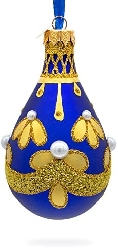 Zlatni uzorak na plavoj kapi za vodu Finial Glass Božić Ornament