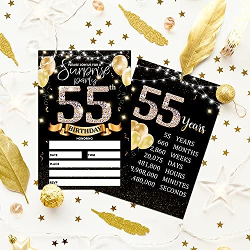 55. rođendanska pozivnica za rođendan - Crni zlatni poziva s tiskanjem natrtnim natpisom na stražnjoj dvostranoj