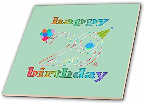 3drose sretan 29. rođendan, Cupcake sa svijećom, baloni, šešir, šareni-pločice